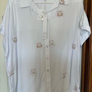 Jane and Delancey White Button-Down Shirt with lion outlines NWT *read